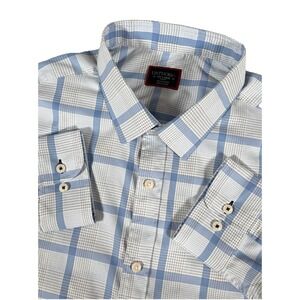 Untuckit Chatus Slim Fit White Blue Plaid L/S Btn Up Shirt Men's Sz XXL